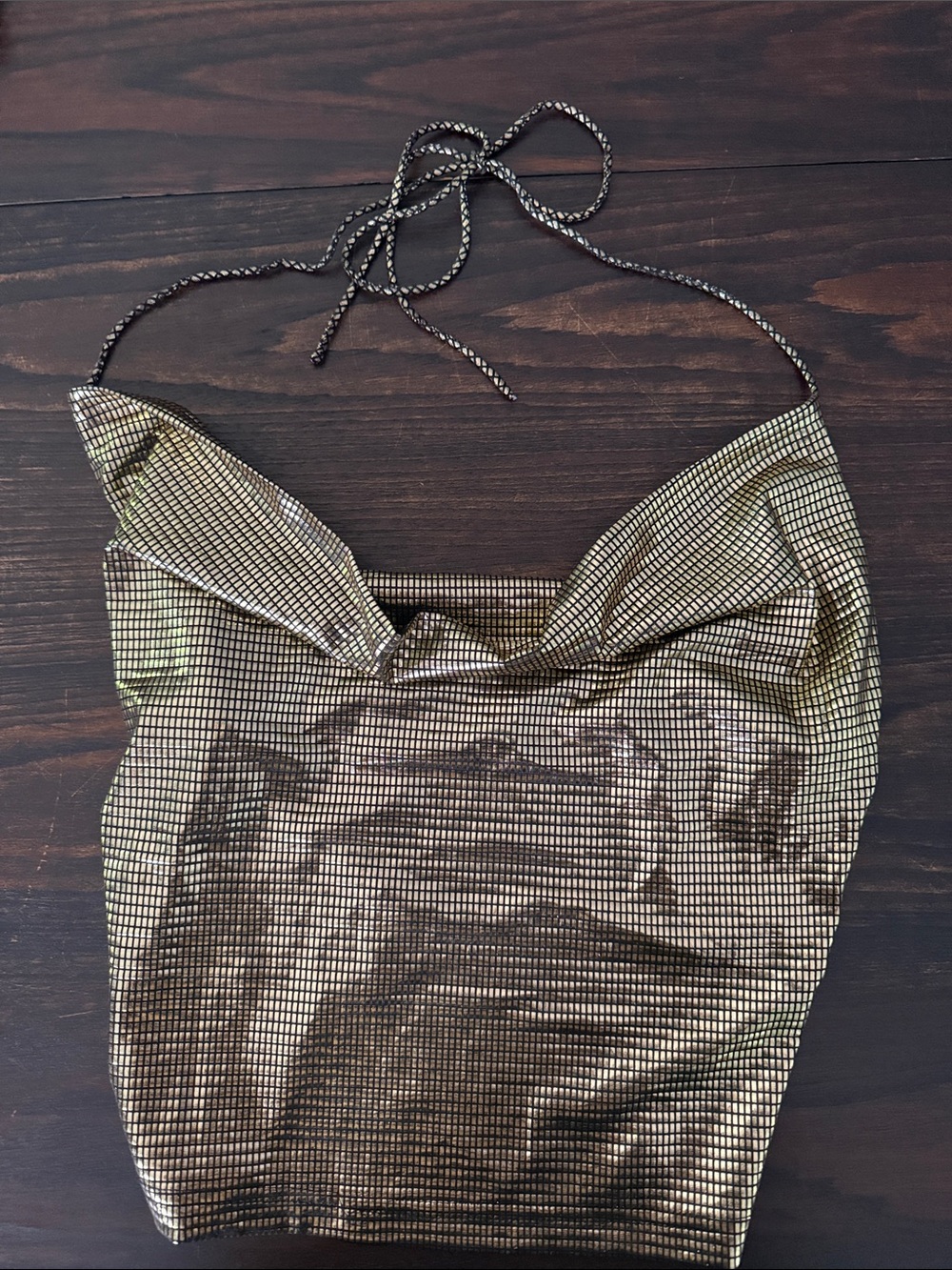Revolve Metallic Gold Cowl Neck Open Back Top